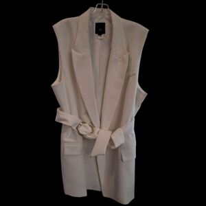 WORN ON-SET OF ORPHAN BLACK - River Island Off-White Sleeveless Blazer with Belt